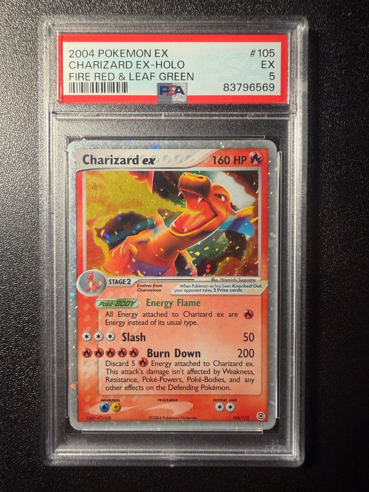 Charizard ex PSA 5 - 2004 Pokémon EX Fire Red & Leaf Green, Ophalen of Verzenden, Gebruikt, Losse kaart, Foil
