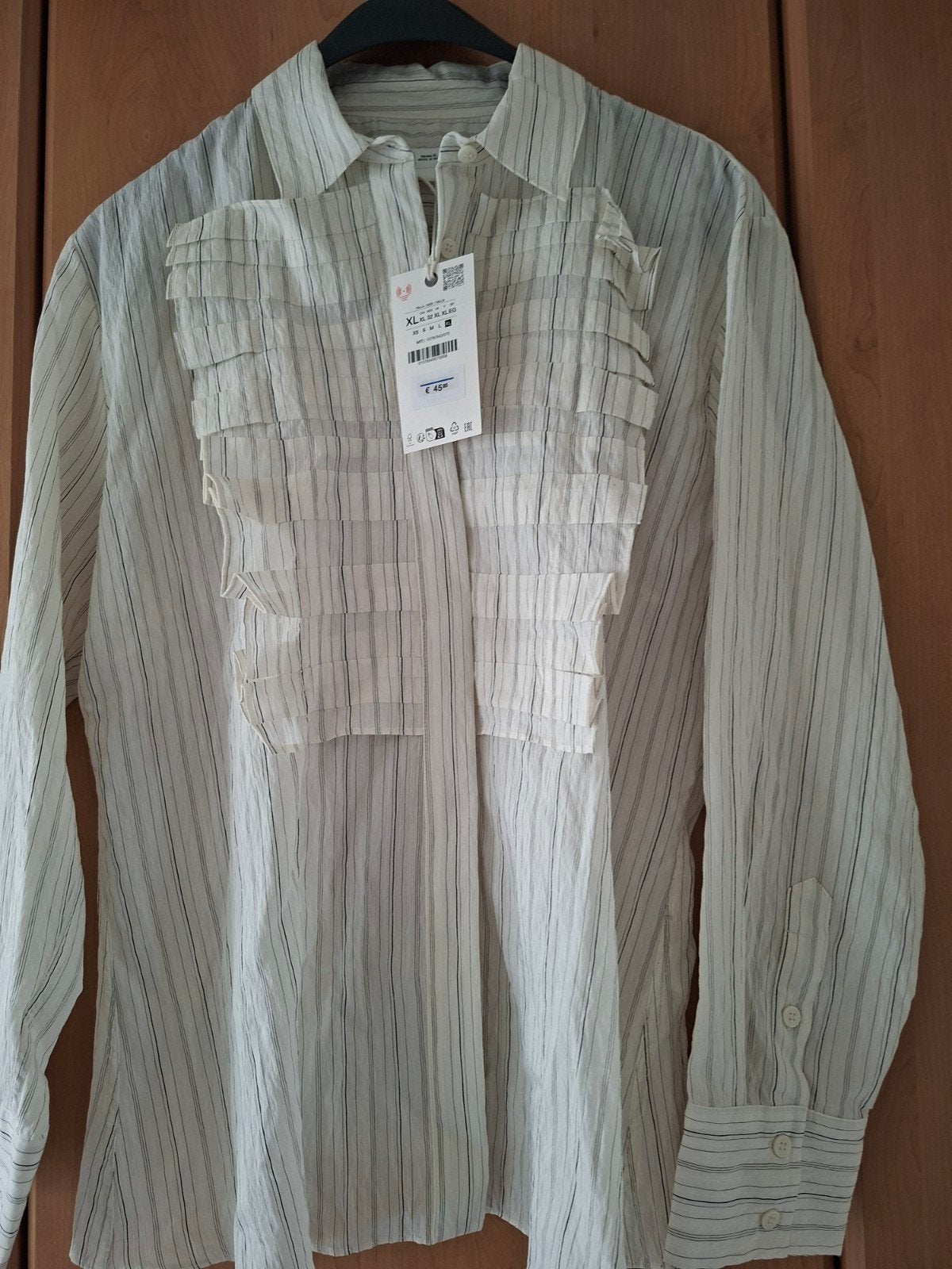 Zara gestreept overhemd met ruches, maat XL, Maat 42/44 (L), Nieuw, Ophalen of Verzenden, Wit