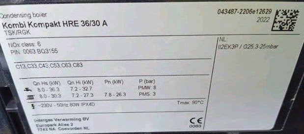 Intergas HRE 36/30 A 2023-thermostaat-ontluchter-ZGAN-🔥CW5, Ophalen, Zo goed als nieuw
