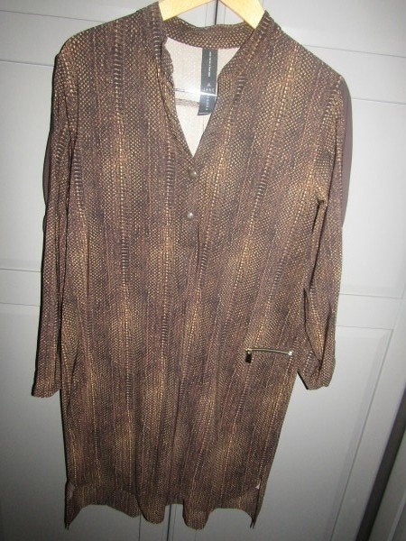 G666 Jane Lushka mt XXL jurk travelstof bruin beige, Bruin, Verzenden, Maat 46/48 (XL) of groter, Zo goed als nieuw