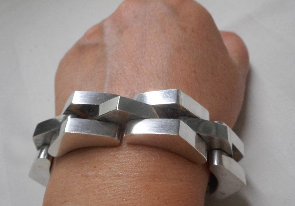 Zilveren modernist armband met onzichtbare sluiting nr.1730, Sieraden, Tassen en Uiterlijk, Armbanden, Verzenden, Zo goed als nieuw