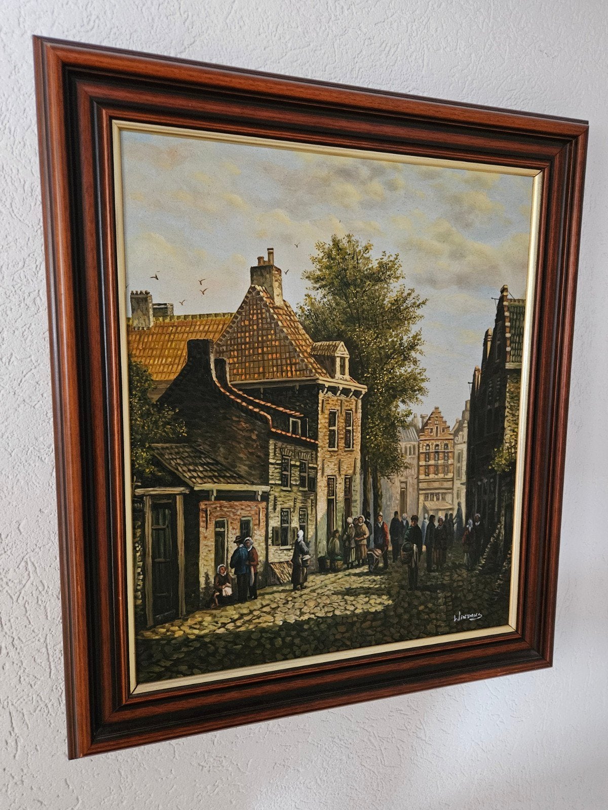 Olieverfschilderij 'Windaus' - Hollands stadsgezicht, Antiek en Kunst, Ophalen