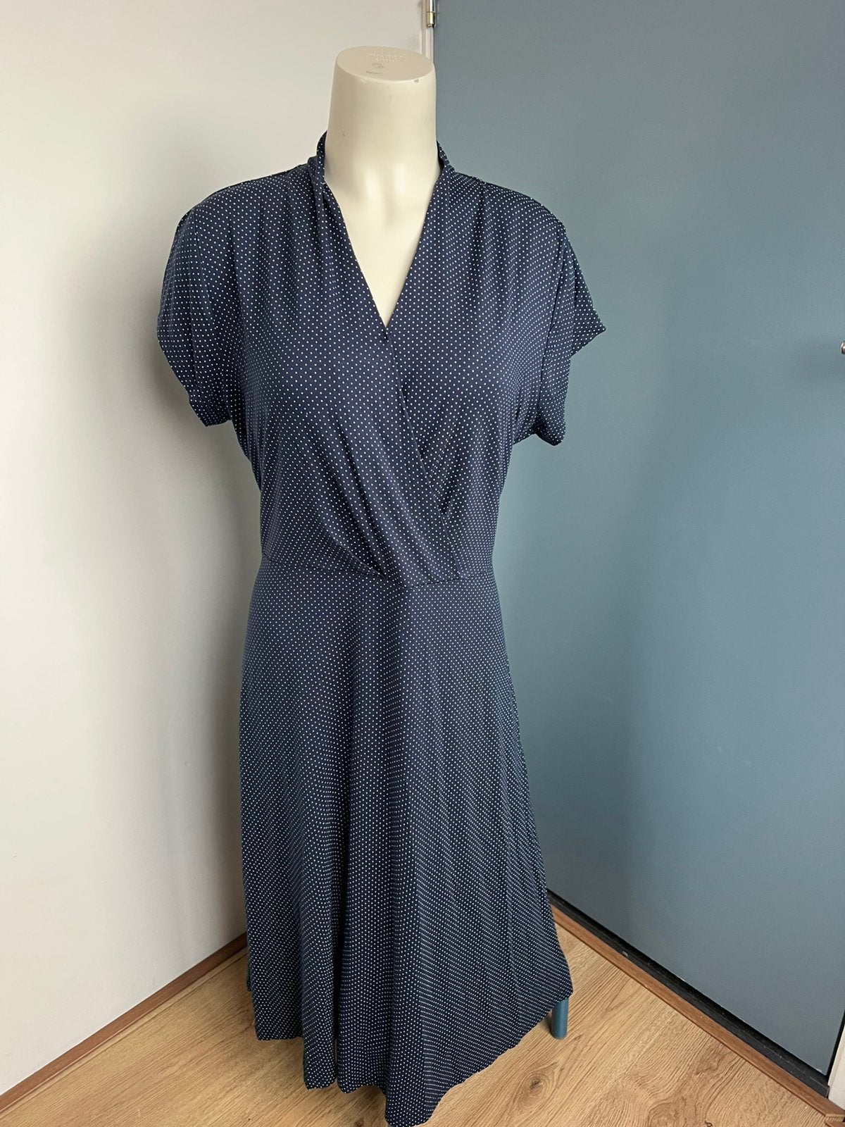 Bodyflirt donkerblauw stippen dots jurkje jersey 44/46, Blauw, Maat 46/48 (XL) of groter, Ophalen of Verzenden, Zo goed als nieuw