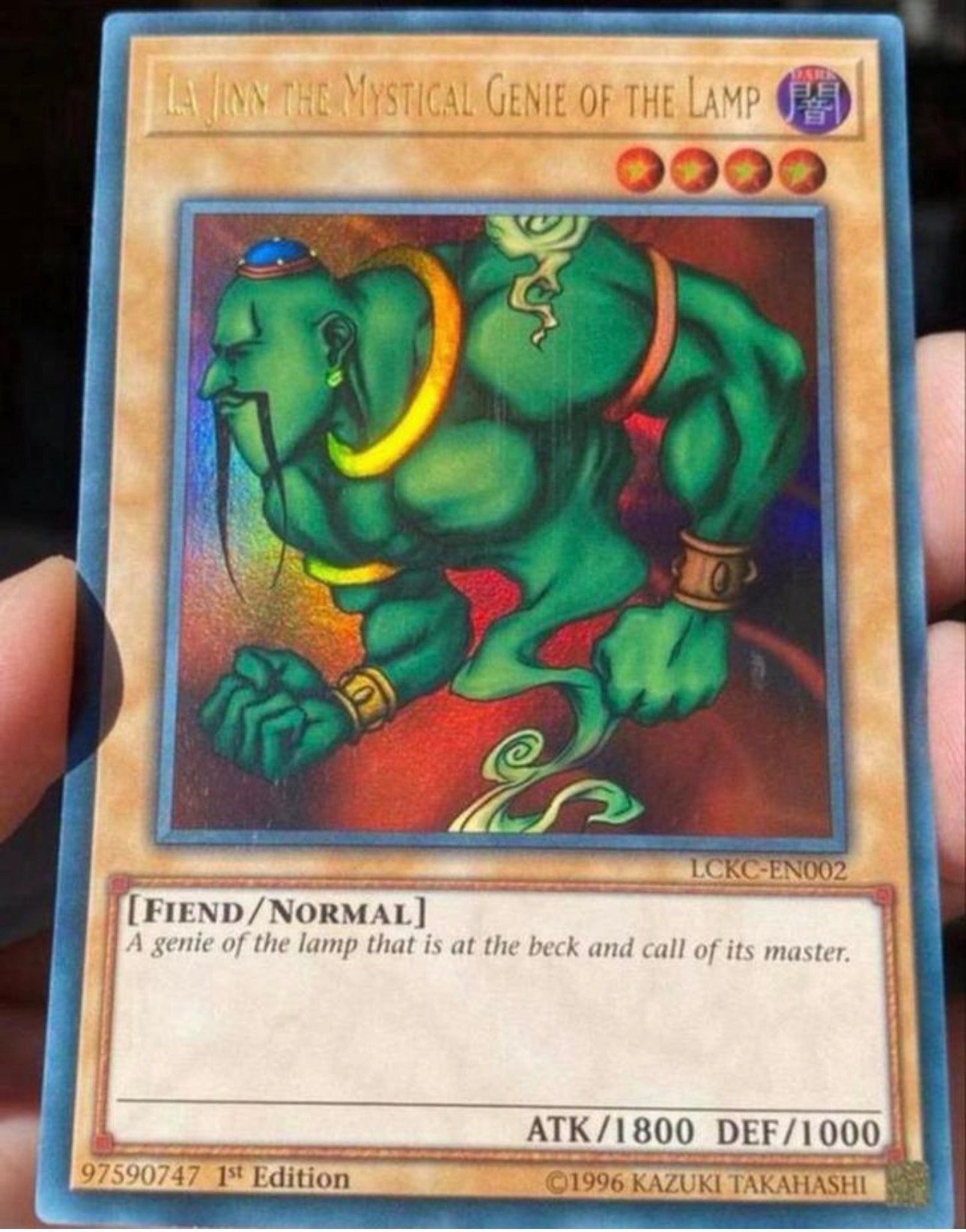 Yu-Gi-Oh! La Jinn the Mystical Genie of the Lamp LCKC  1st !, Ophalen of Verzenden, Zo goed als nieuw, Losse kaart, Foil
