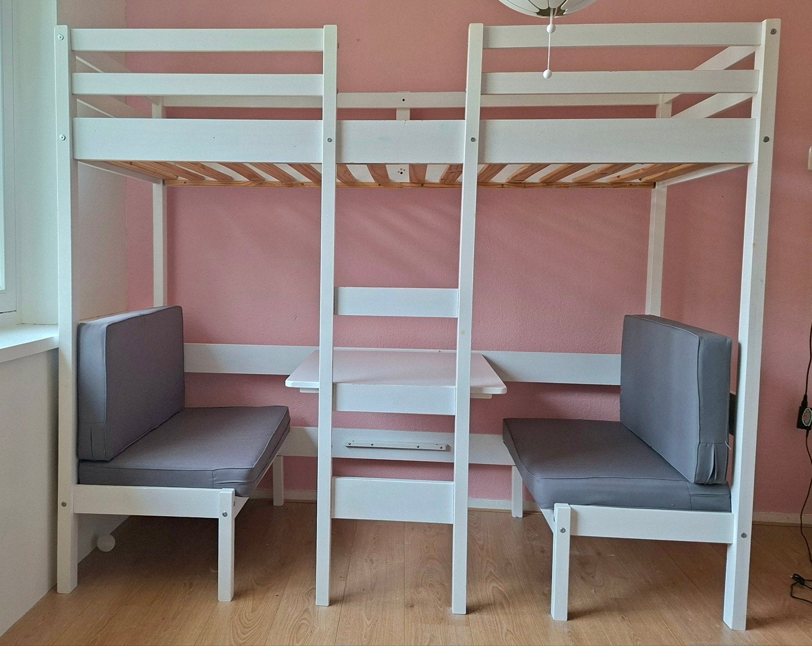 Hoogslaper/stapelbed met bureau en zitbanken - Leen Bakker, Kinderen en Baby's, Ophalen, 85 tot 100 cm, Gebruikt, Lattenbodem