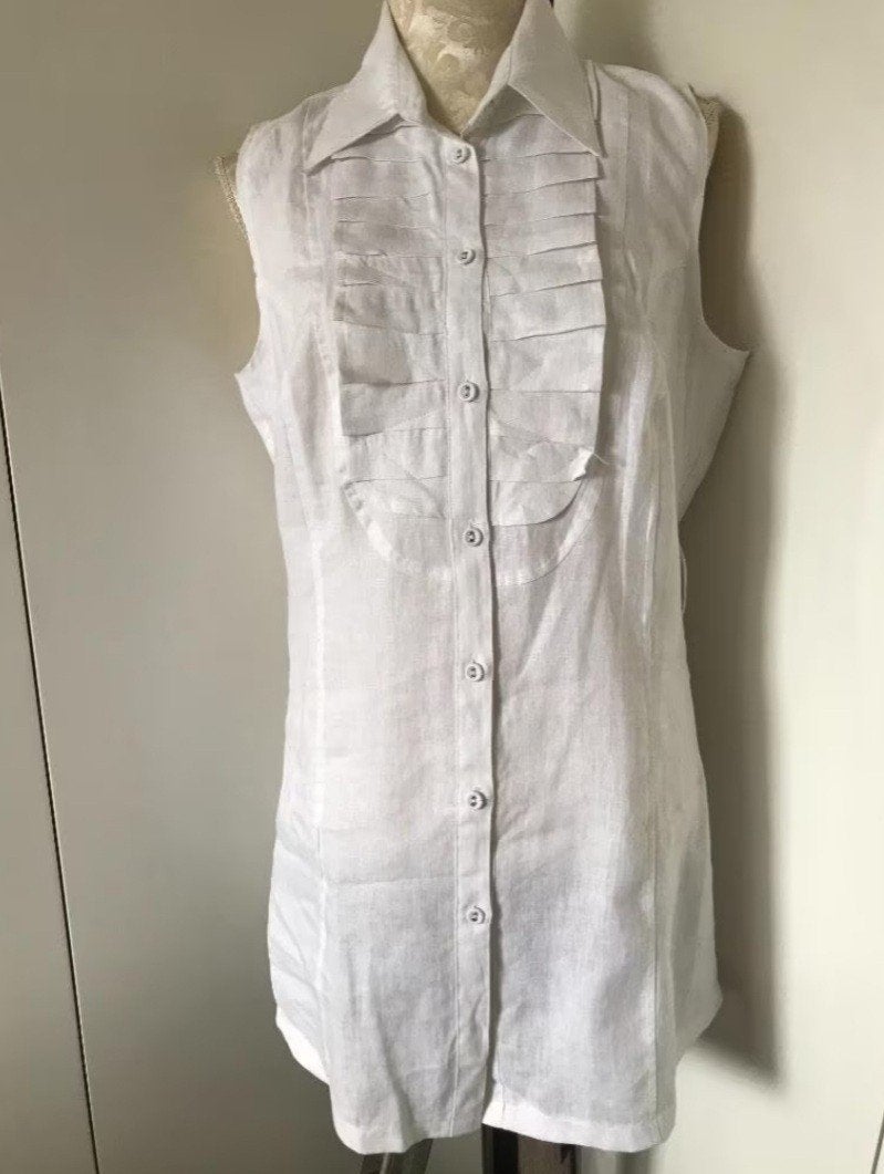 Mouwloze Witte Linnen Blouse van Promiss, Maat 38/40 (M), Promiss, Wit, Ophalen of Verzenden