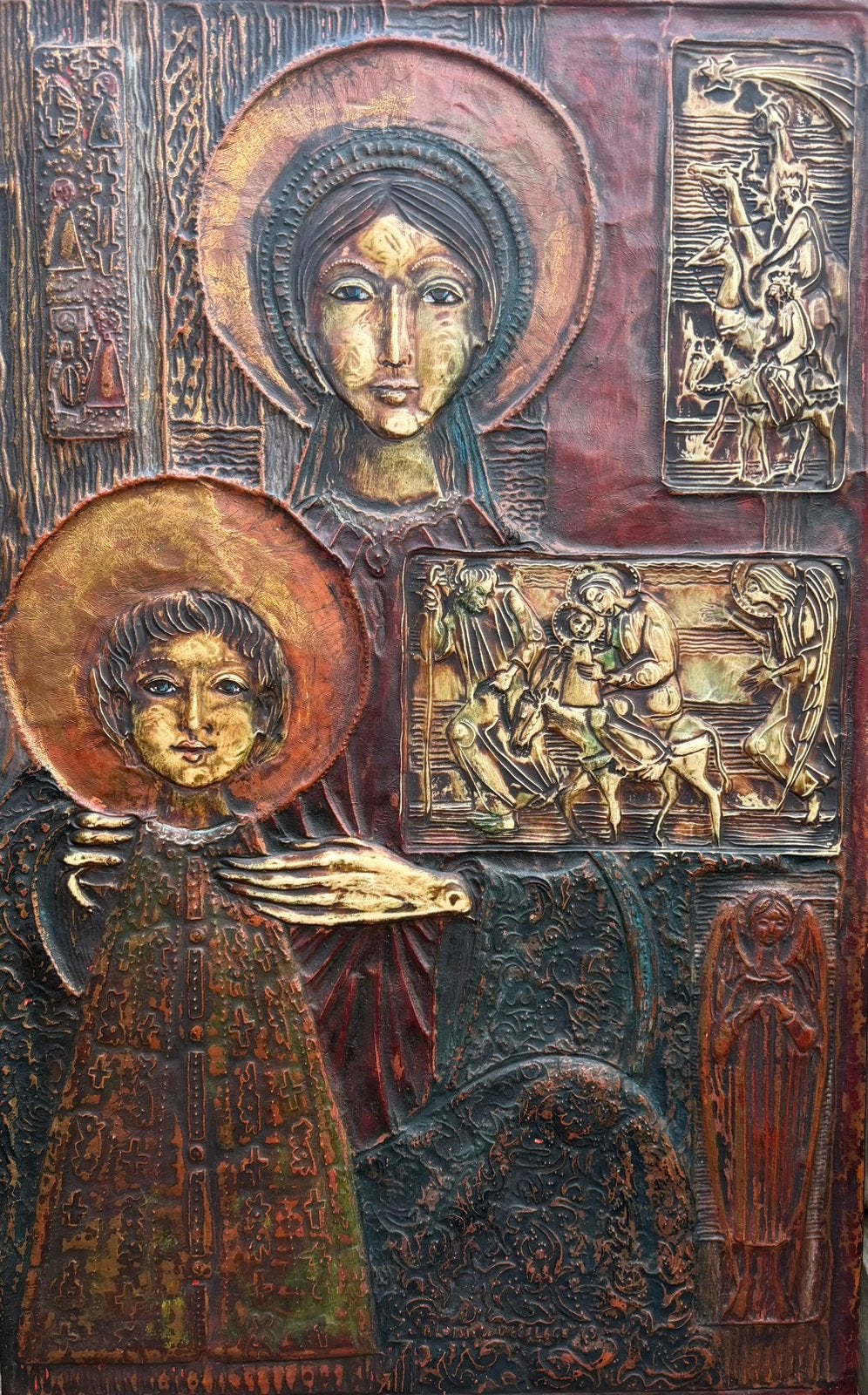 Uniek Religieus Reliëfpaneel / 20e eeuw / Italiaans / 58cm, Ophalen of Verzenden, 3D-effect, Gemengde techniek, Portret