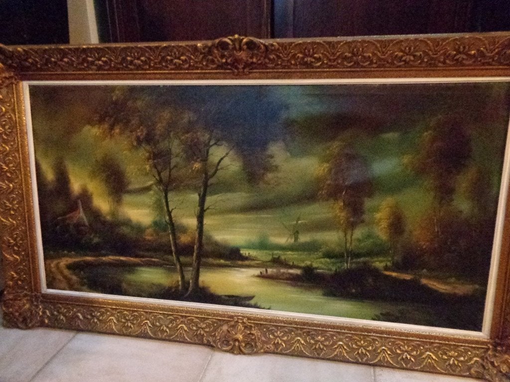 *Grote prachtige gesigneerde schilderij met zéér mooie kader, Ophalen, Bijzondere lijst, Doek