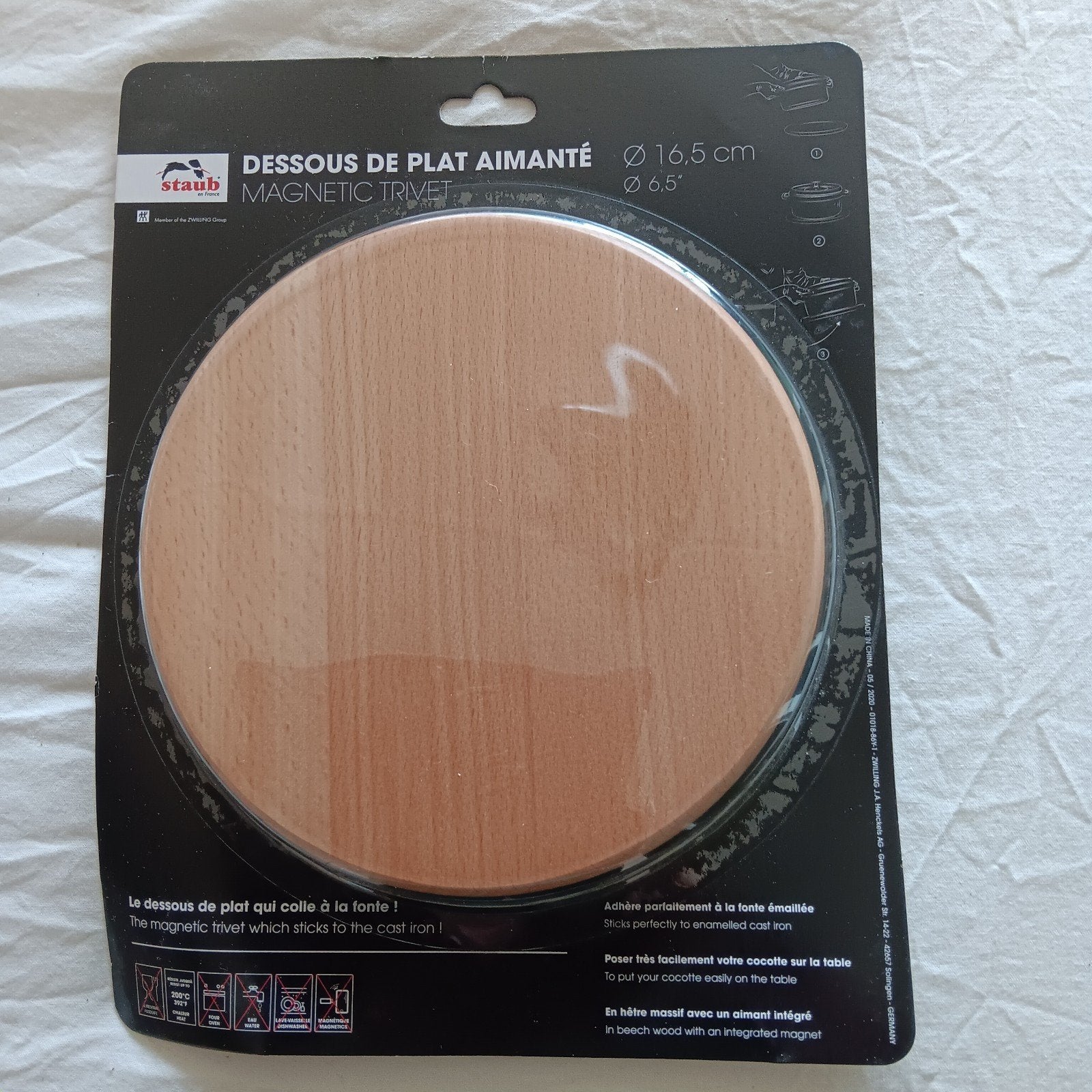 Staub Magnetische Onderzetter Hout Ø 16.5 cm, Hout, Nieuw, Ophalen of Verzenden, Modern