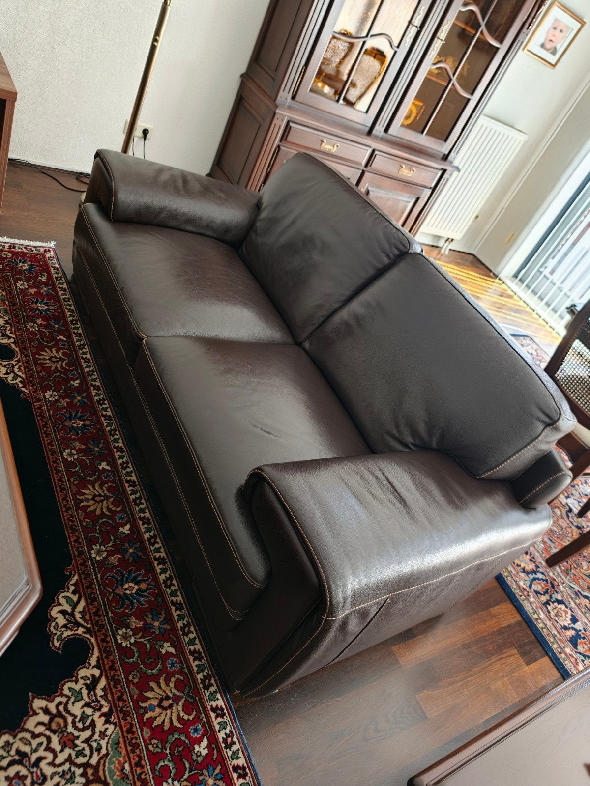 Natuzzi leren tweepersoonsbank - Donkerbruin, Ophalen, Gebruikt, 150 tot 200 cm, Modern klassiek