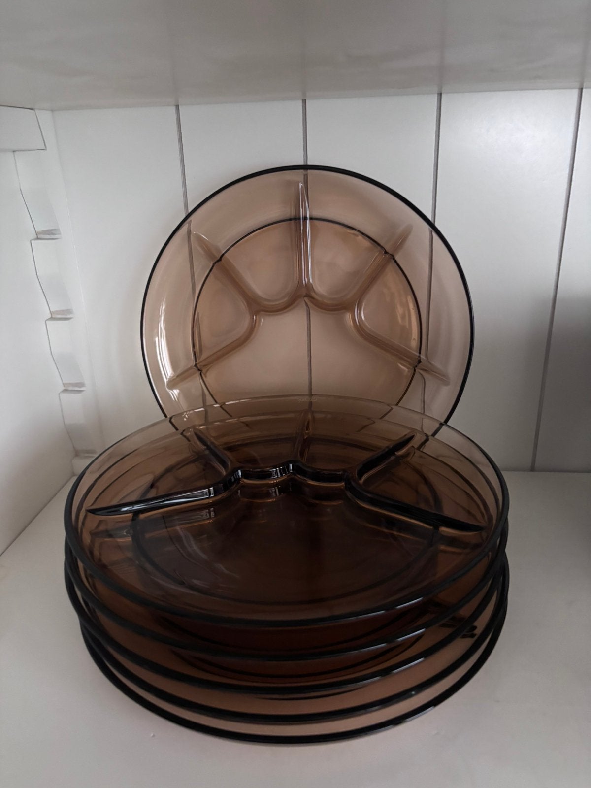 Vintage Duralex vakverdeelborden – set van 6 – Amber glas –, Gebruikt, Ophalen of Verzenden, Glas, Bord(en)