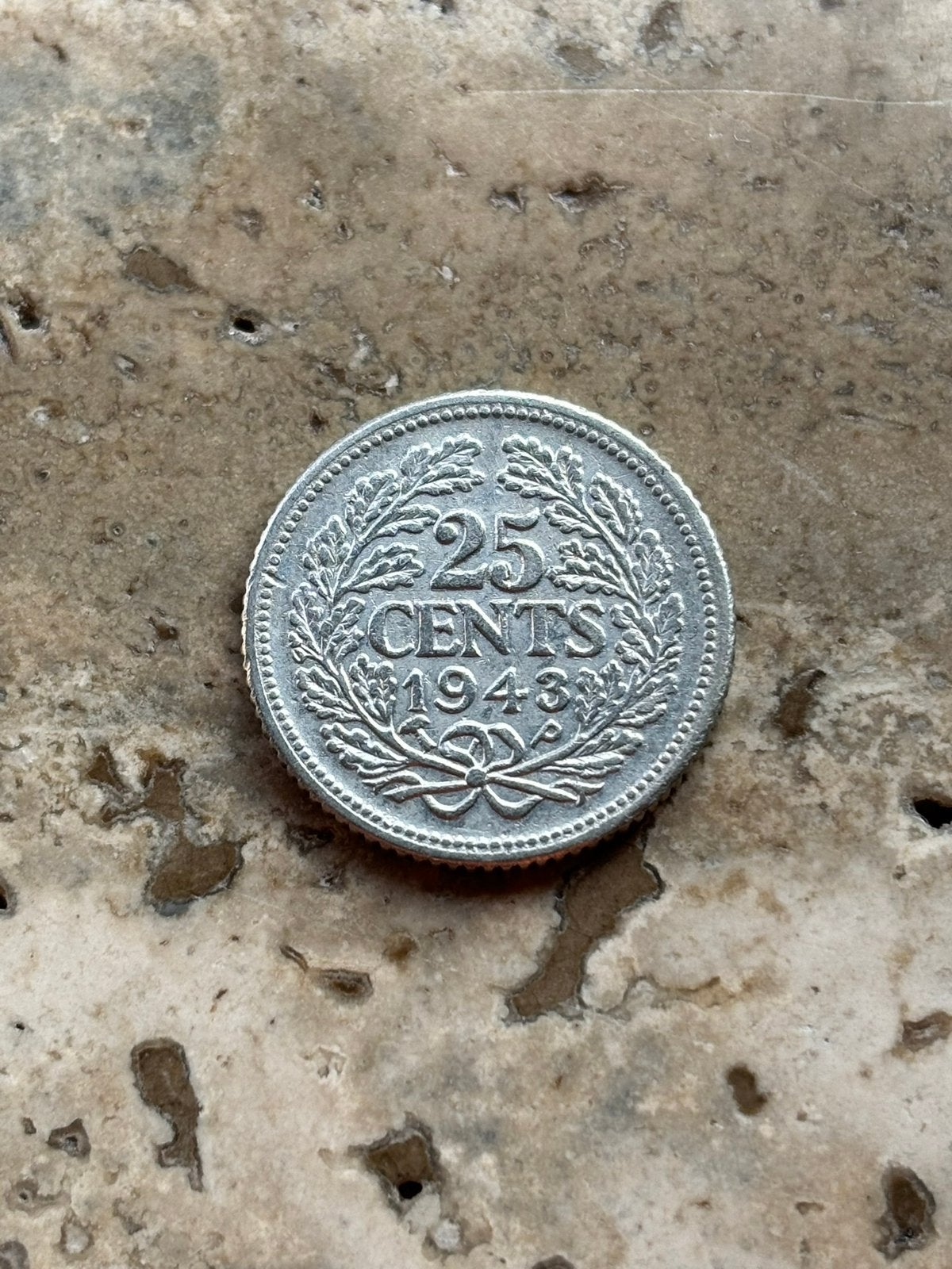 25 cent 1943 pp Wilhelmina , mooie kwaliteit , zilver, Zilver, 25 cent, Ophalen of Verzenden, Koningin Wilhelmina