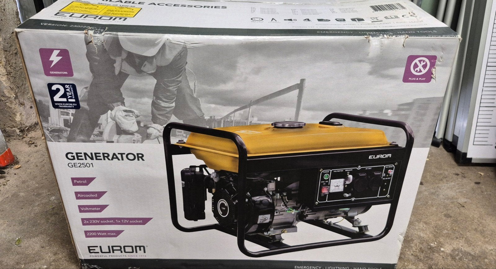 Eurom Generator GE2501 Benzine Aggregaat 2200W, Ophalen, Nieuw, Minder dan 5 kVA, Benzine