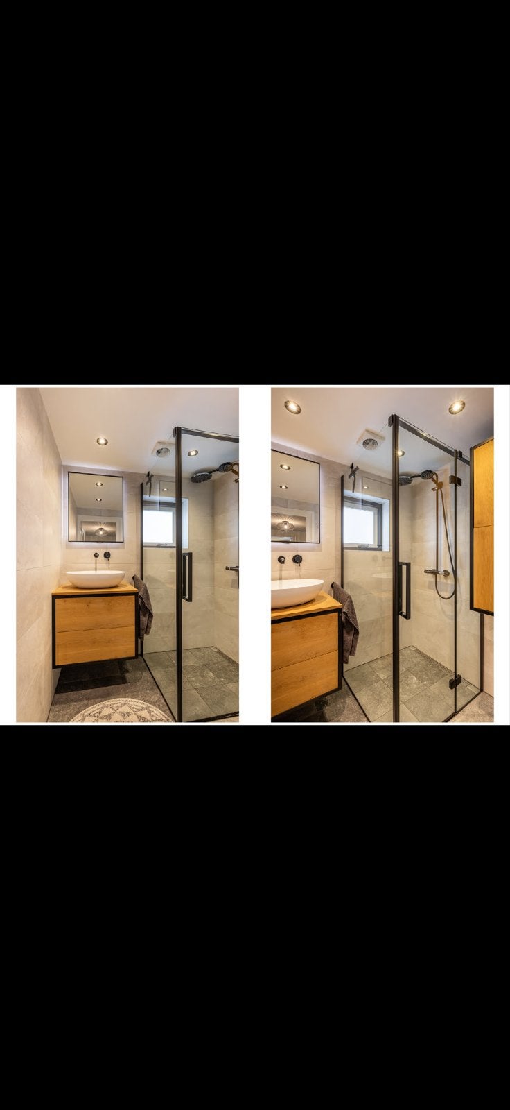 Moderne douchecabine met zwarte profielen, Huis en Inrichting, Badkamer | Complete badkamers, Ophalen, Gebruikt, Met douche