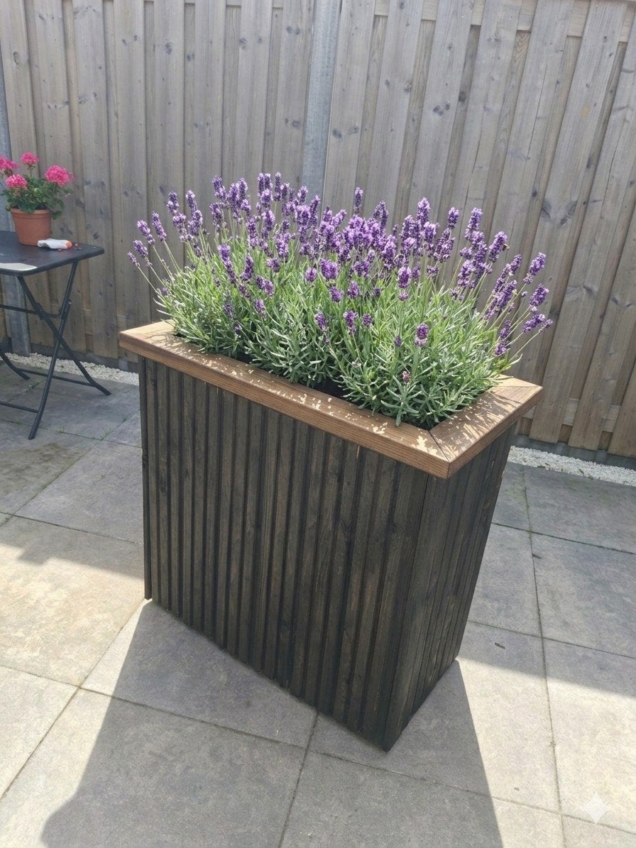 Houten plantenbak douglas met merbau sierrand– incl wieltjes, Ophalen, Nieuw, 60 tot 100 cm, 60 cm of meer