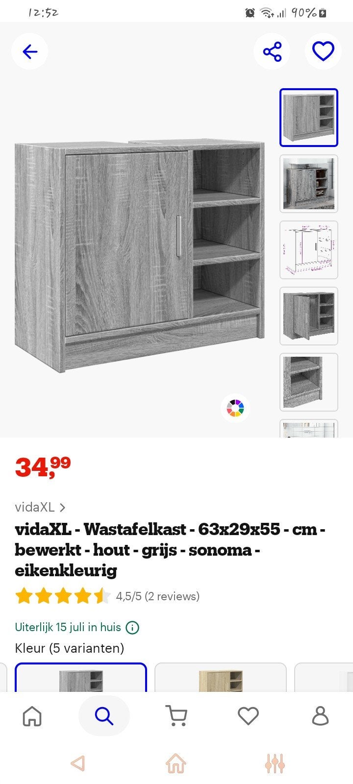 Wastafelkast grijs nieuw, Ophalen, Nieuw, 50 tot 100 cm, Minder dan 100 cm