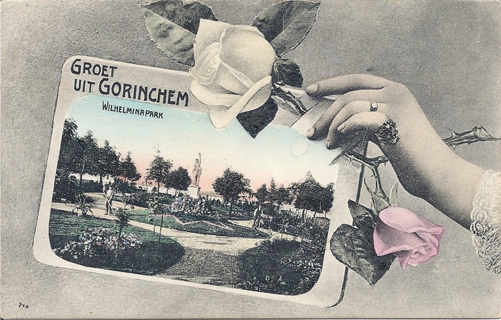 Groet uit Gorinchem Wilhelminapark met hand en Roos ca 1910, Verzenden, Voor 1920, Gelopen, Zuid-Holland