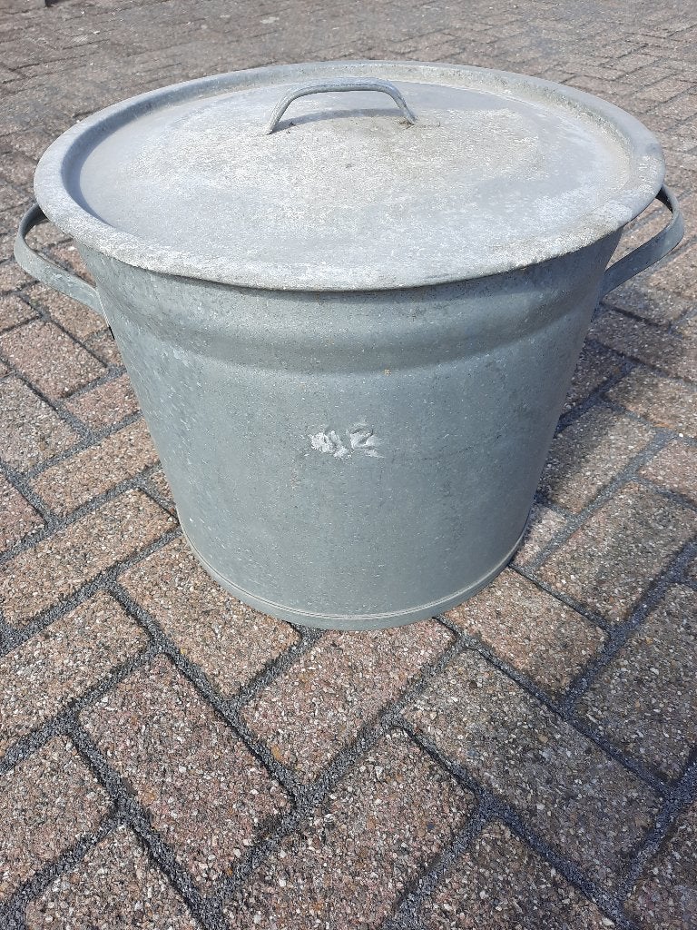 Brocante zinken vuilnisemmer - gaaf -, Antiek en Kunst, Ophalen