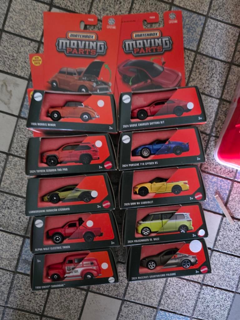 Matchbox Moving Parts auto's - 10 stuks, diverse modellen, Onbekend, Nieuw, Ophalen of Verzenden, Onbekend