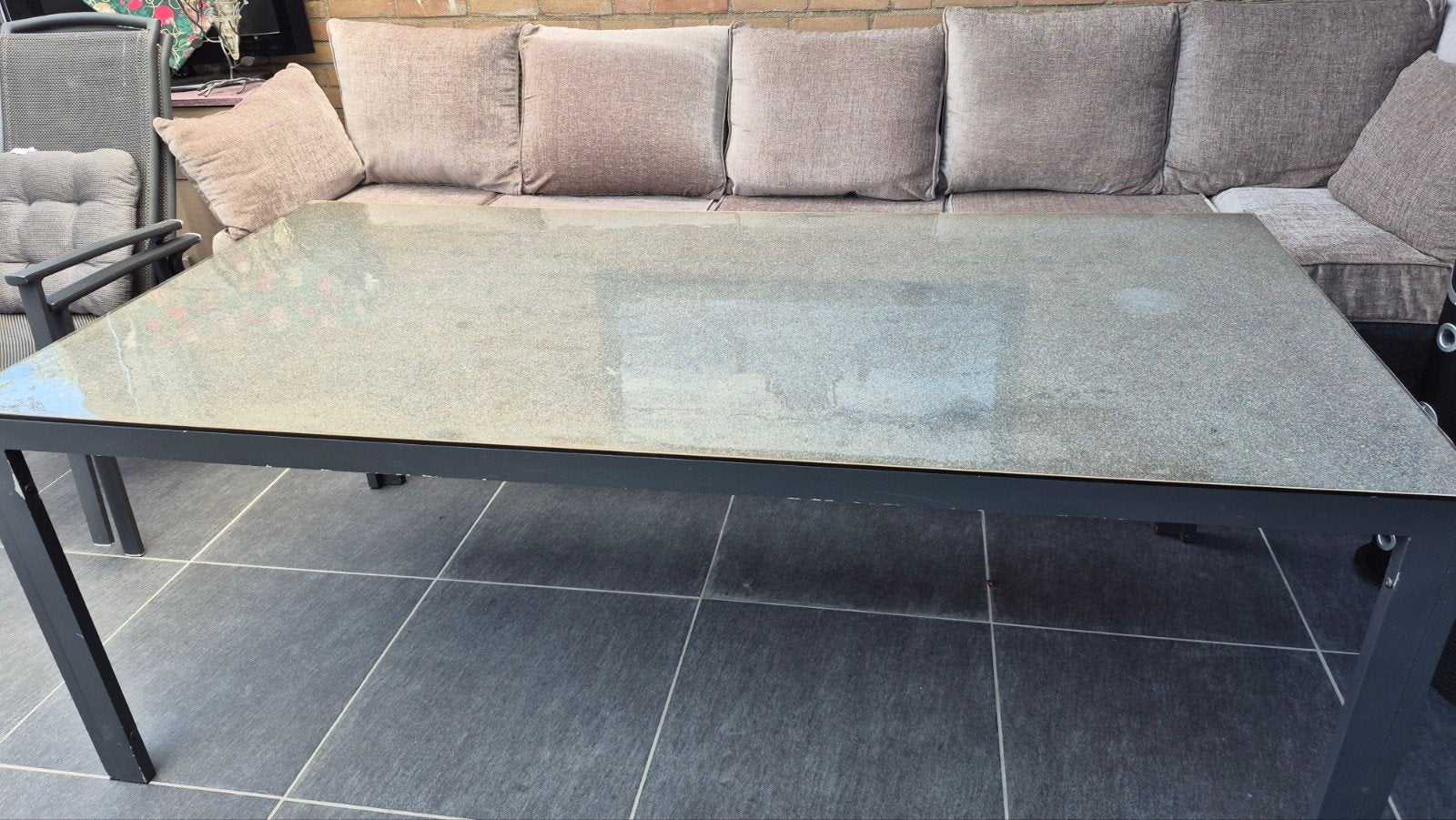 Tuin/Balkontafel met granietlook blad, Ophalen, Gebruikt, Rechthoekig, Aluminium
