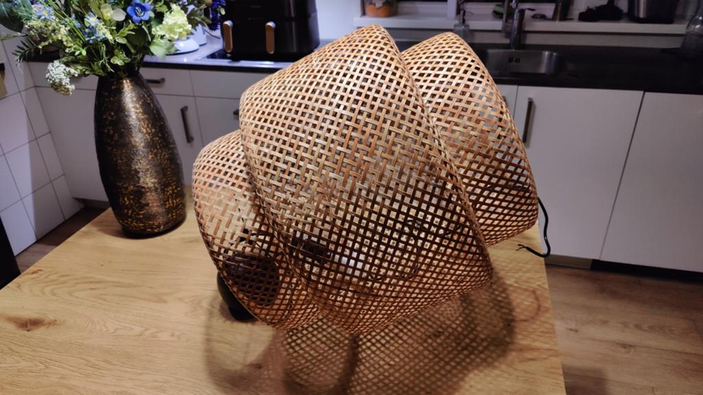 Rotan/bamboe tafellamp – sfeervolle verlichting, Bohemian, Natuurlijk, Modern, Ophalen of Verzenden, Zo goed als nieuw, Overige vormen