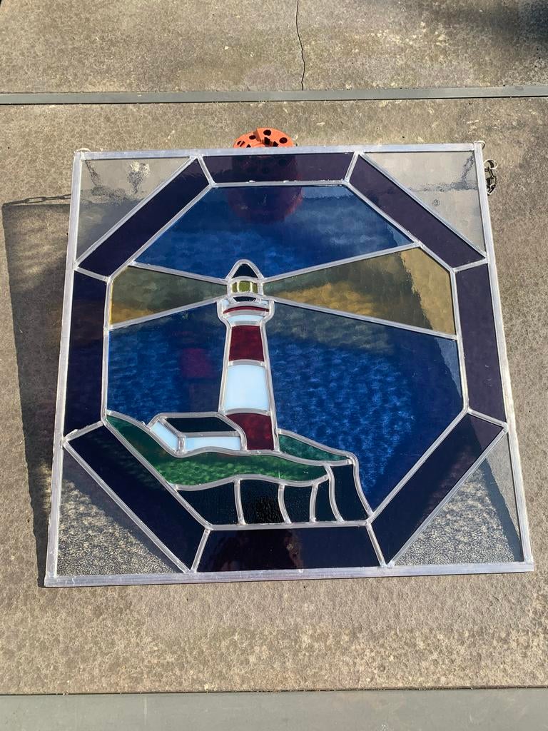 Glas in lood Vuurtoren van Urk - 51x51 cm met ophangsysteem, Antiek en Kunst, Ophalen of Verzenden
