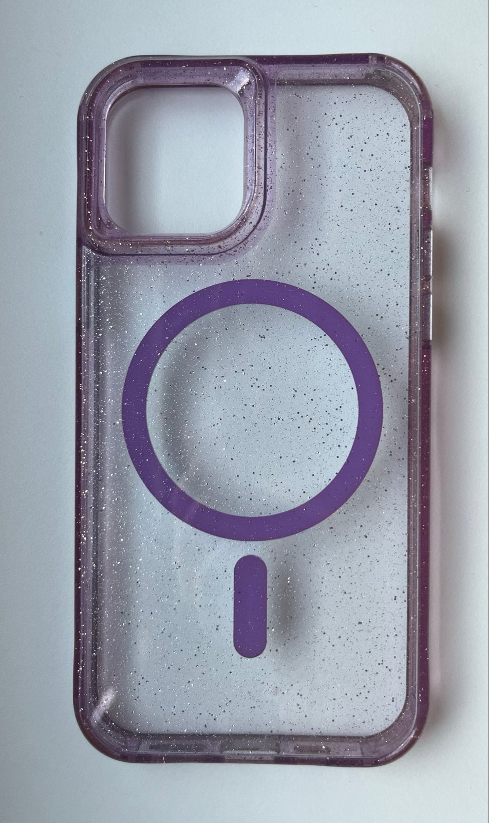 Transparant Paars Glitter iPhone 12 Hoesje met Oplaadpunten, Paars, Nieuw, Ophalen of Verzenden, IPhone 12