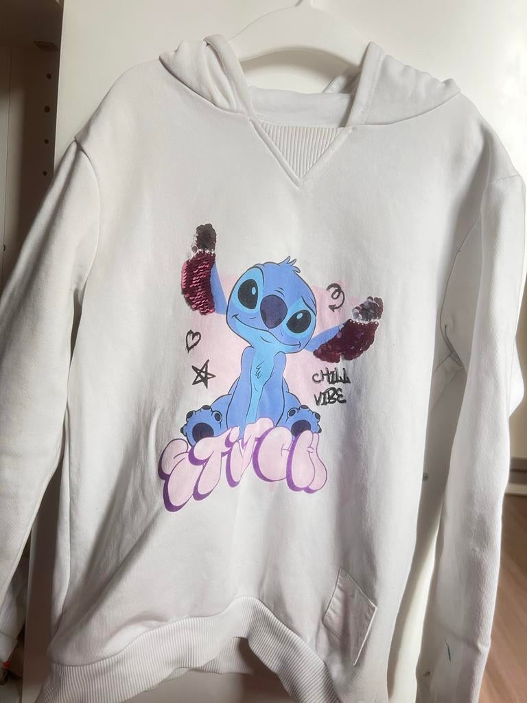 Witte hoodie met Stitch opdruk en pailletten, Ophalen of Verzenden, Zo goed als nieuw