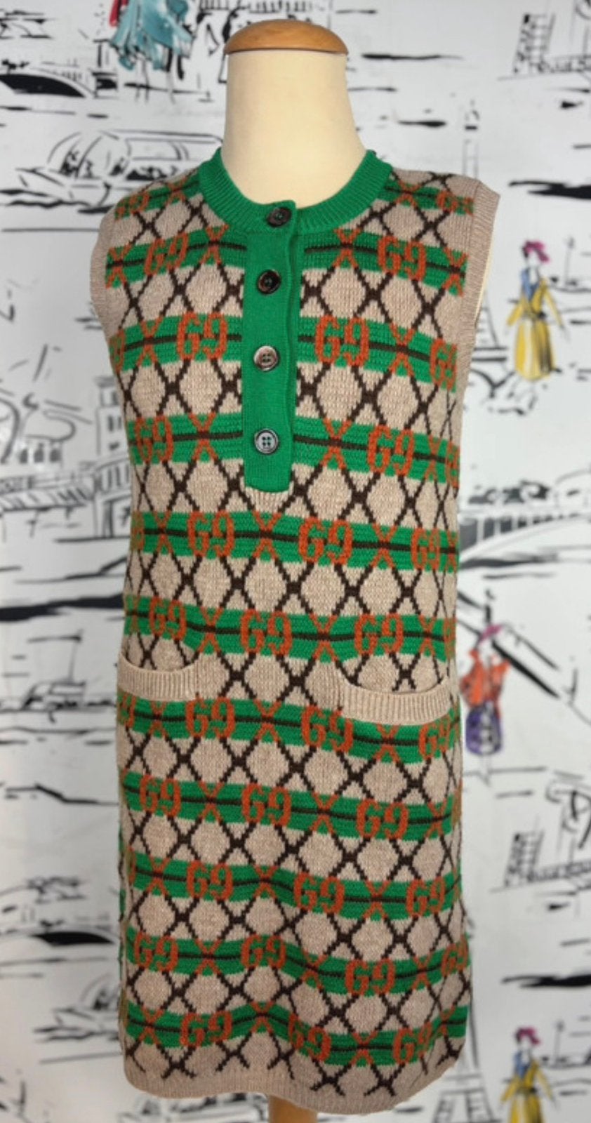 Gucci GG meisjes wol vest overjas herfst + jurk maat 128-140, Meisje, Gucci EU, Zo goed als nieuw, Setje