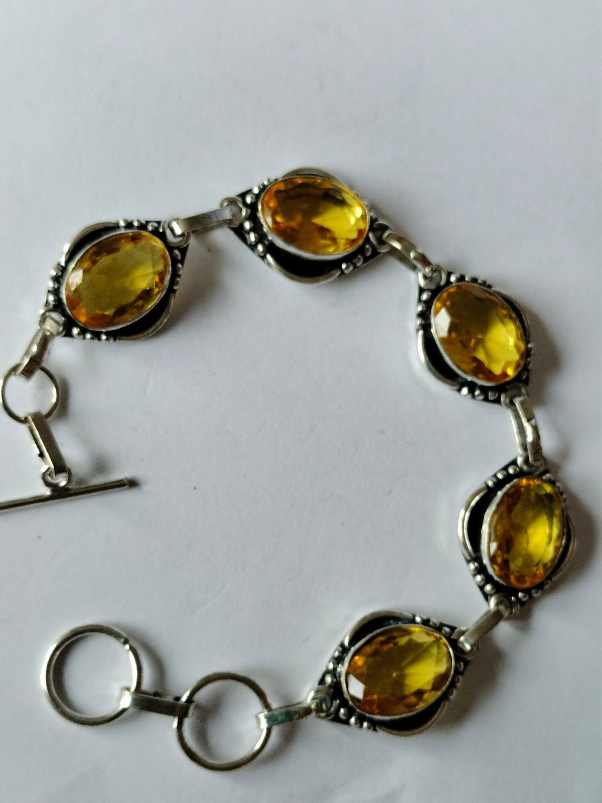 zilveren armband met citrine 20cm, Verzenden, Geel, Nieuw, Met edelsteen