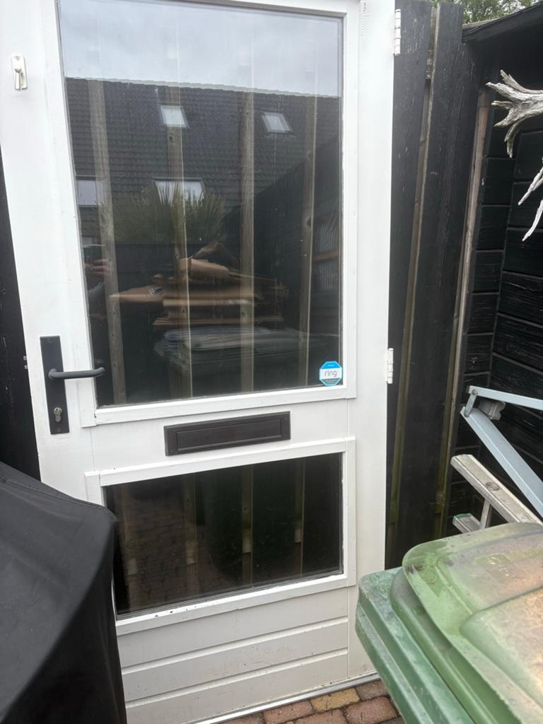Stompe voordeur met glas, 200x92.5cm, inclusief sleutel, Doe-het-zelf en Verbouw, Deuren en Horren, Gebruikt, 80 tot 100 cm, Ophalen of Verzenden