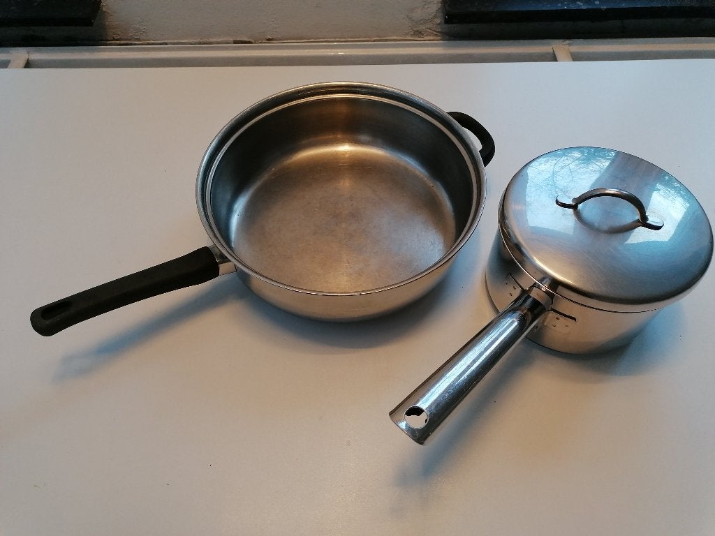 Hapjespan en steelpan met deksel, Ophalen, Rvs, Pannenset