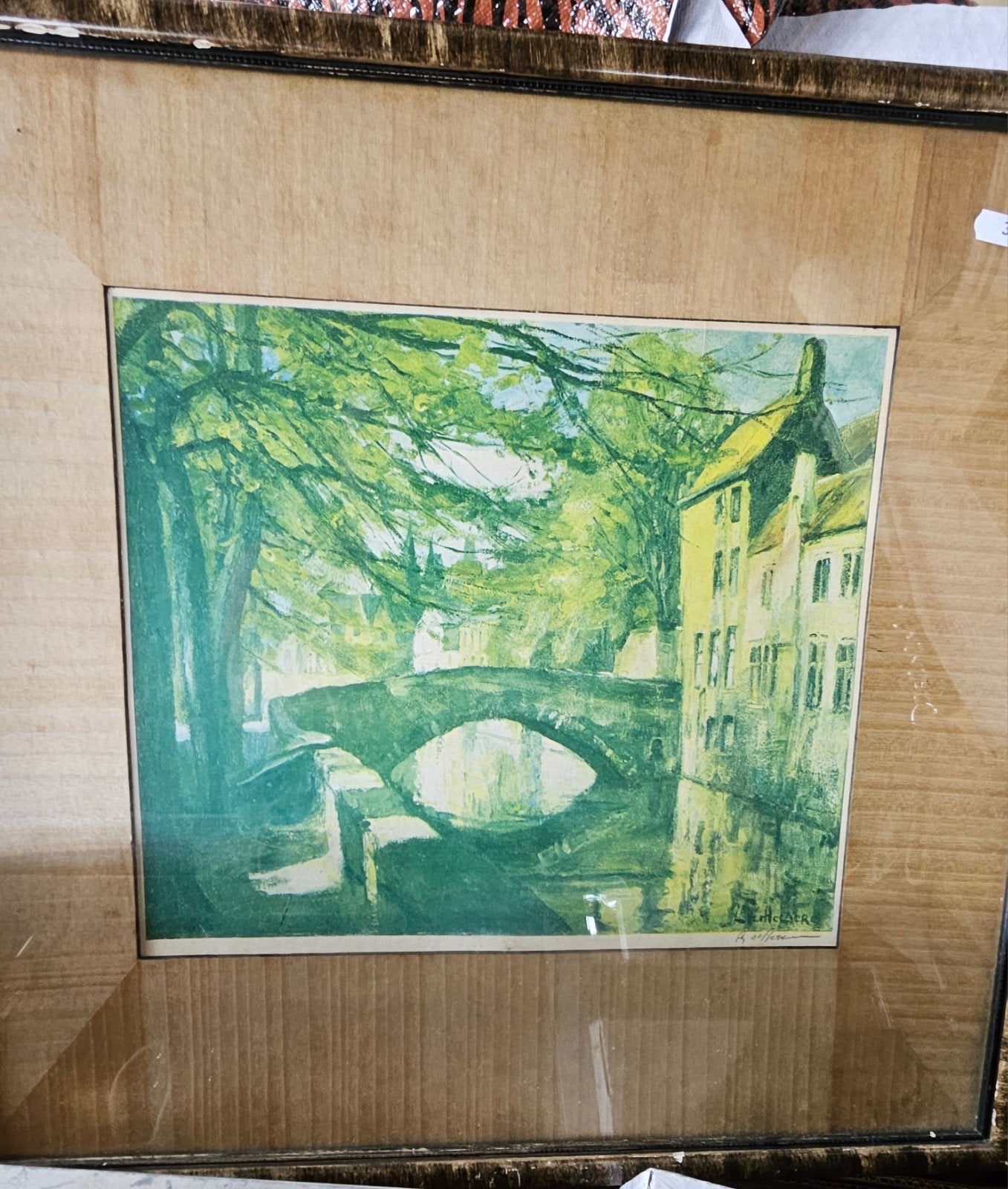 Gesigneerde Lithografie van Brugge door B. Settergren, 1950 - 1999, Stadsgezicht, Lithografie, Ingelijst