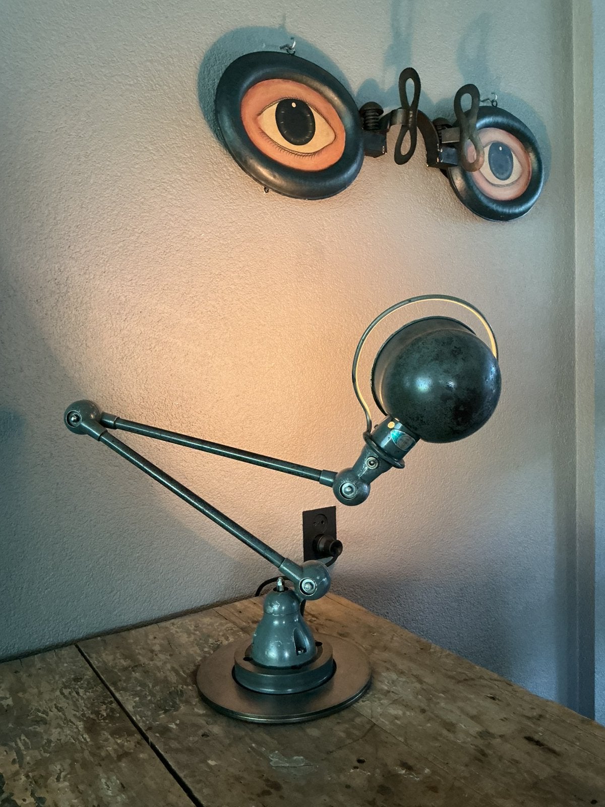 Jieldé lamp met 2 armen, grijs, bureaulamp, industrieel., Ophalen of Verzenden