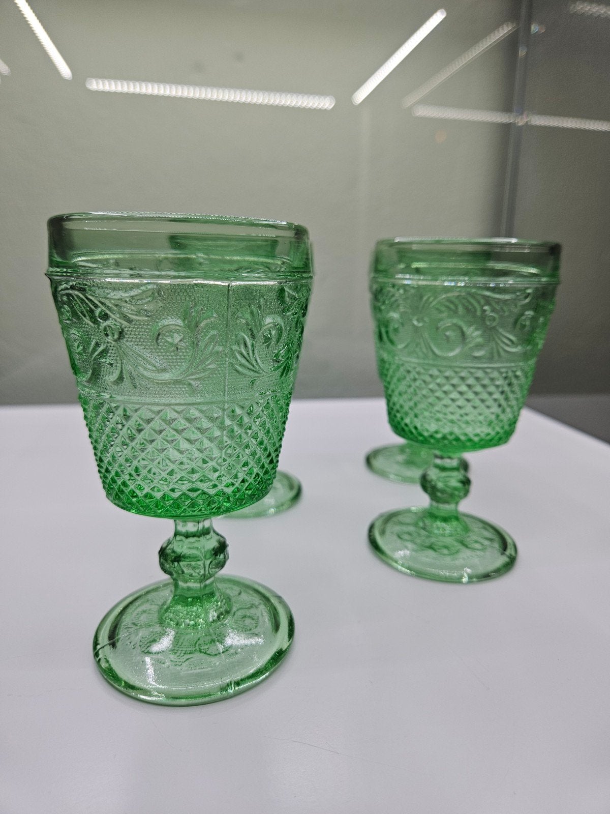 Set van 4 Vintage Indiana Glass Groene Persglazen Kelken, Verzamelen, Ophalen of Verzenden, Zo goed als nieuw, Overige typen