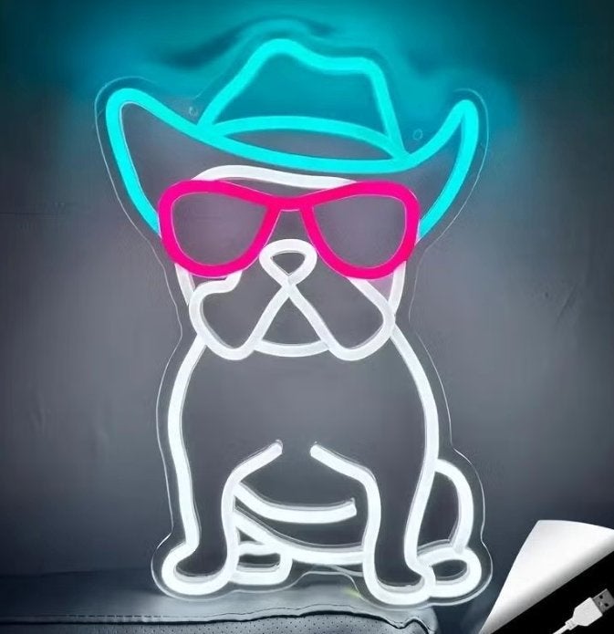 LED lamp neon stijl Franse Bulldog (38.7x27cm), Ophalen of Verzenden, Nieuw, Lichtbak of (neon) lamp