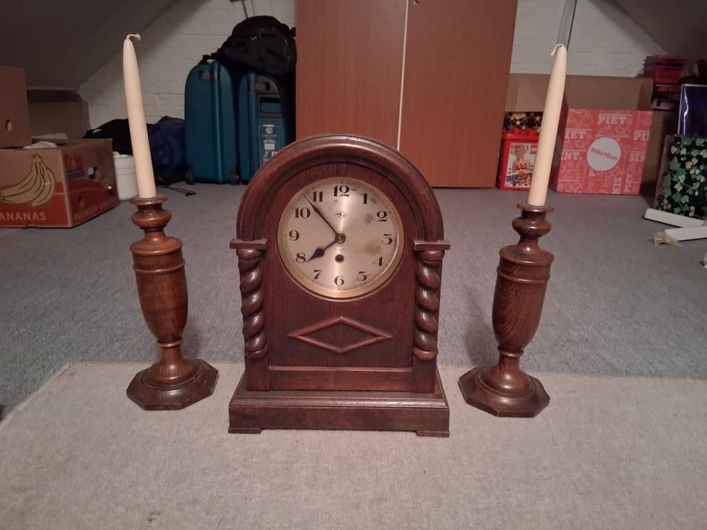 Vintage Pendule stel hout, Ophalen of Verzenden