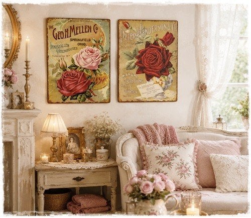 Set 2 oude look metalen borden rozen. afm. per bord 35x26 cm, Ophalen of Verzenden