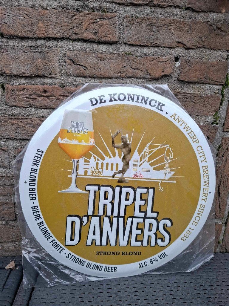 Reclamebord Tripel D'Anvers (De Koninck), Verzamelen, Biermerken, Ophalen of Verzenden, Nieuw, Reclamebord, Plaat of Schild, De Koninck
