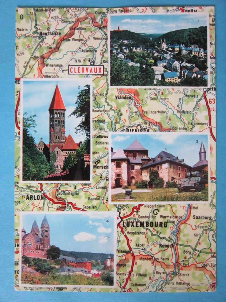 Ansichtkaart: Luxembourg, Clervaux, Arlon, Diekirch., Ophalen of Verzenden, 1960 tot 1980, Gelopen, België en Luxemburg