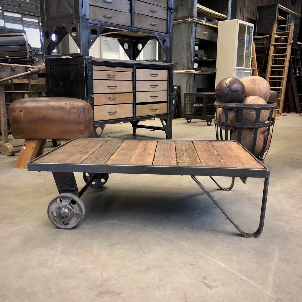 Oude palletwagen, industriële salontafel, tafel, vintage, Ophalen of Verzenden