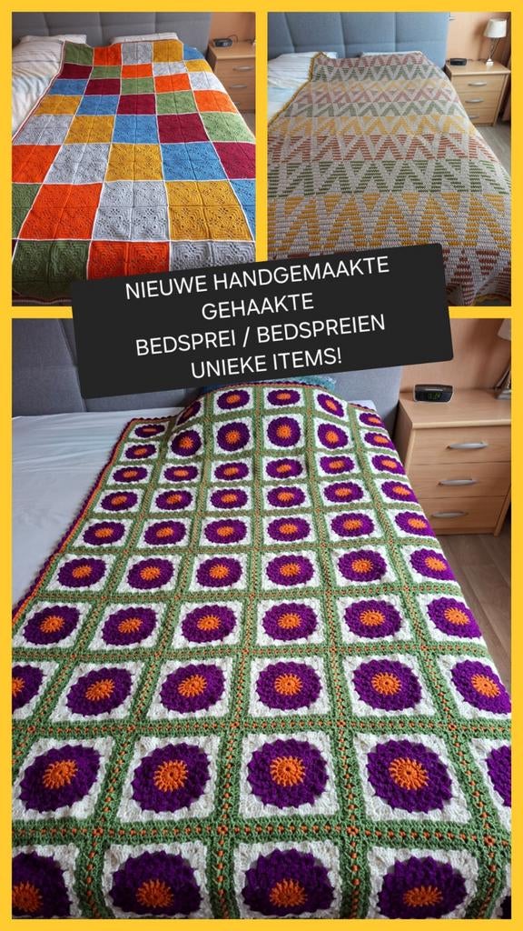 Diverse nieuwe handgemaakte gehaakte bedspreien/ bedsprei, Ophalen of Verzenden, Nieuw, Tweepersoons