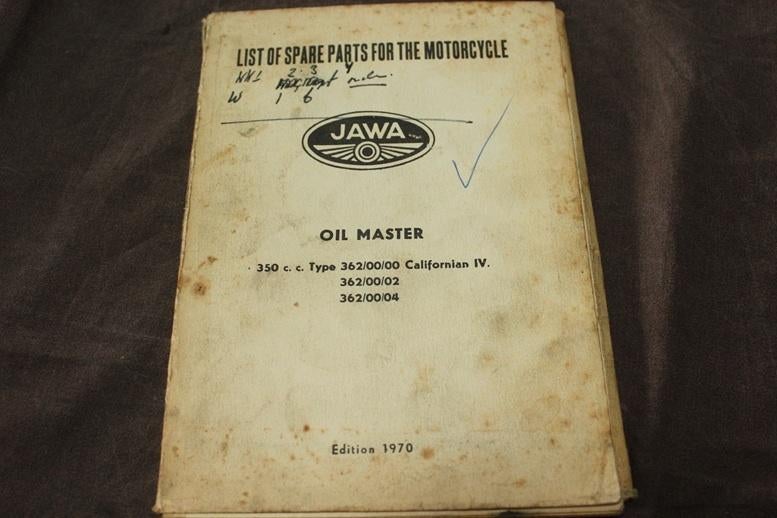 JAWA Oil Master 350cc typ 362 1970 parts list, Motoren, Handleidingen en Instructieboekjes, Ophalen of Verzenden, Overige merken