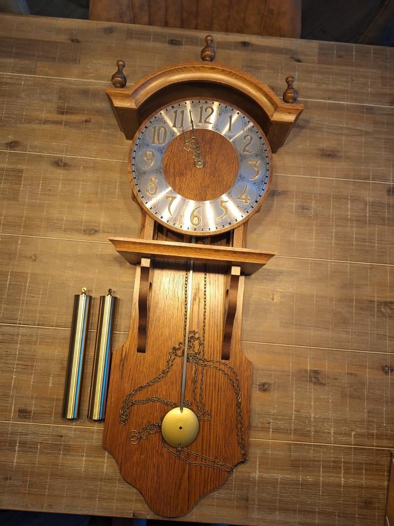 Eiken Mechanische wandklok met gewichten en slinger., Ophalen of Verzenden