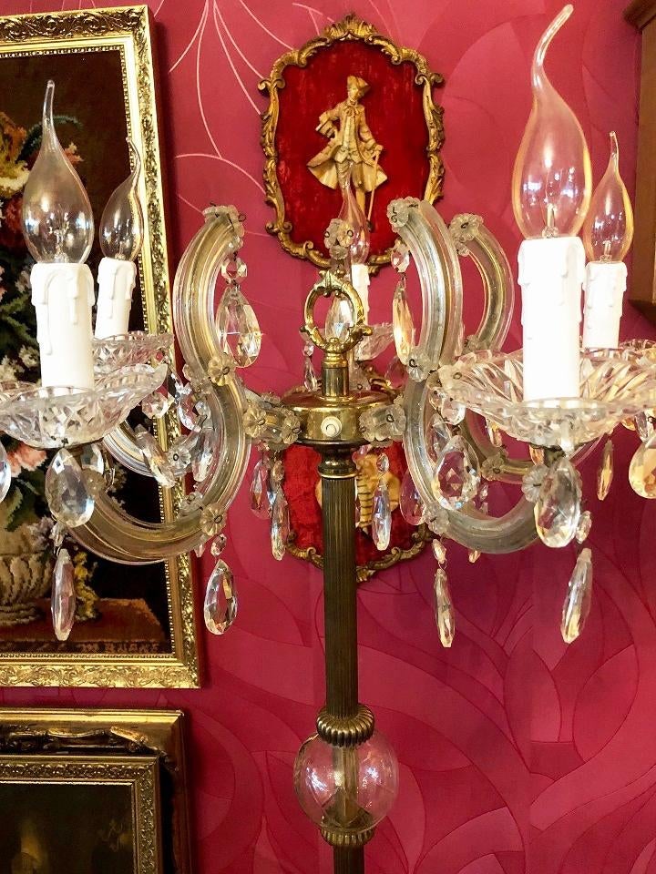 Staande lamp kristallen kroonluchter vloerlamp koper goud, Ophalen of Verzenden, Overige materialen, Antiek / klassiek, 150 tot 200 cm