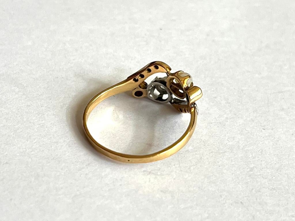 Ring antiek c 1910 goud 18kt diamant parel, Ophalen of Verzenden, Goud, Ring, Met edelsteen