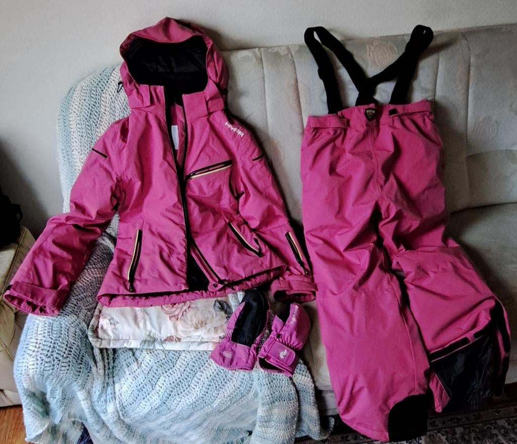 Ski wintersport jas XS + broek 164 + handschoenen Roze kind, Kinderen en Baby's, Kinderkleding | Maat 164, Gebruikt, Meisje, HYRA Italia