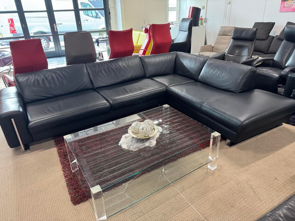 Roche Bobois Zwart Lederen Hoekbank - Ruim & Comfortabel, Ophalen, 100 tot 125 cm, Frankrijk, Info@rocheboboise.fr