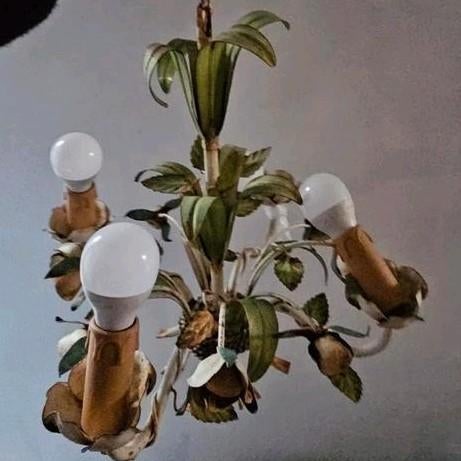 Franse Brocante Hanglamp Bloem Boeket, Gebruikt, Ophalen of Verzenden, Metaal, Minder dan 50 cm