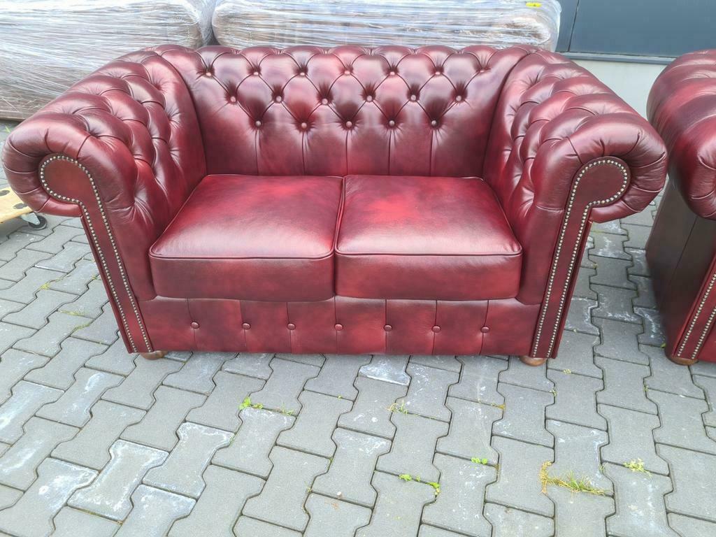 NIEUW Chesterfield bankstel rood zwart + GRATIS BEZORGD, Huis en Inrichting, Ophalen of Verzenden, Nieuw, Leer, Chesterfield